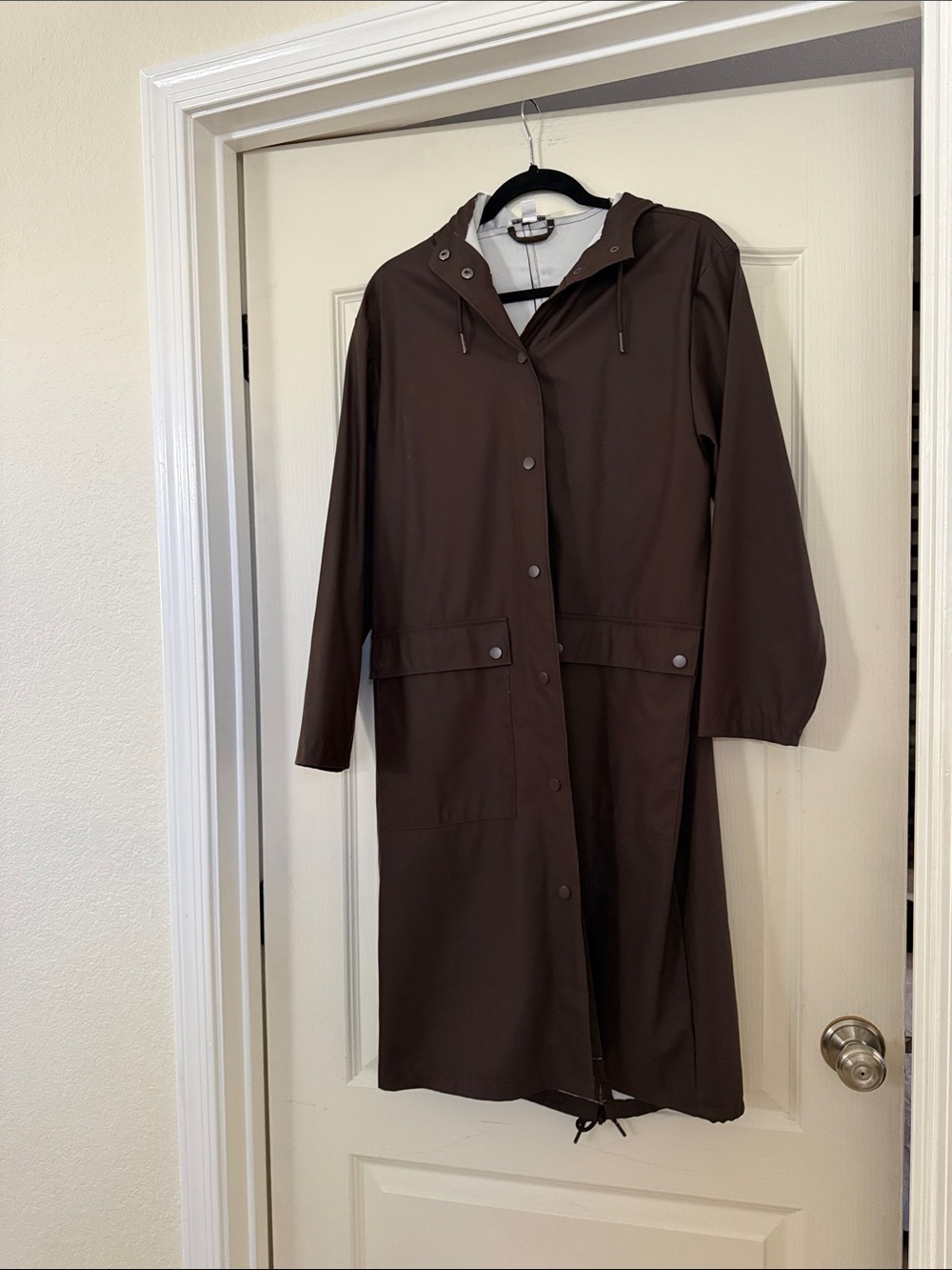 Topshop Chocolate Hooded Long Trench Rain Coat